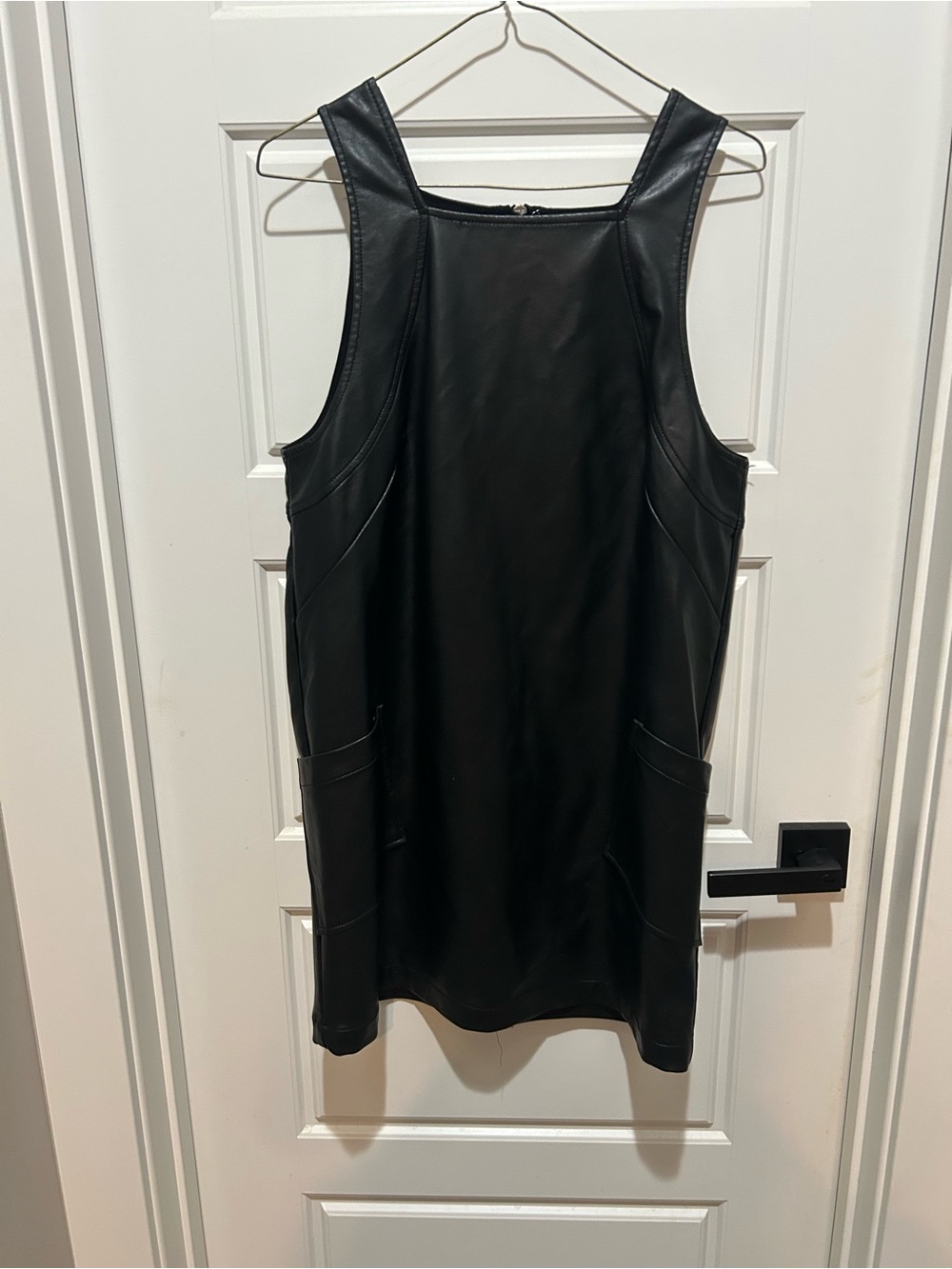 Maeve Sleek Black Faux Leather Sleeveless Shift Dress